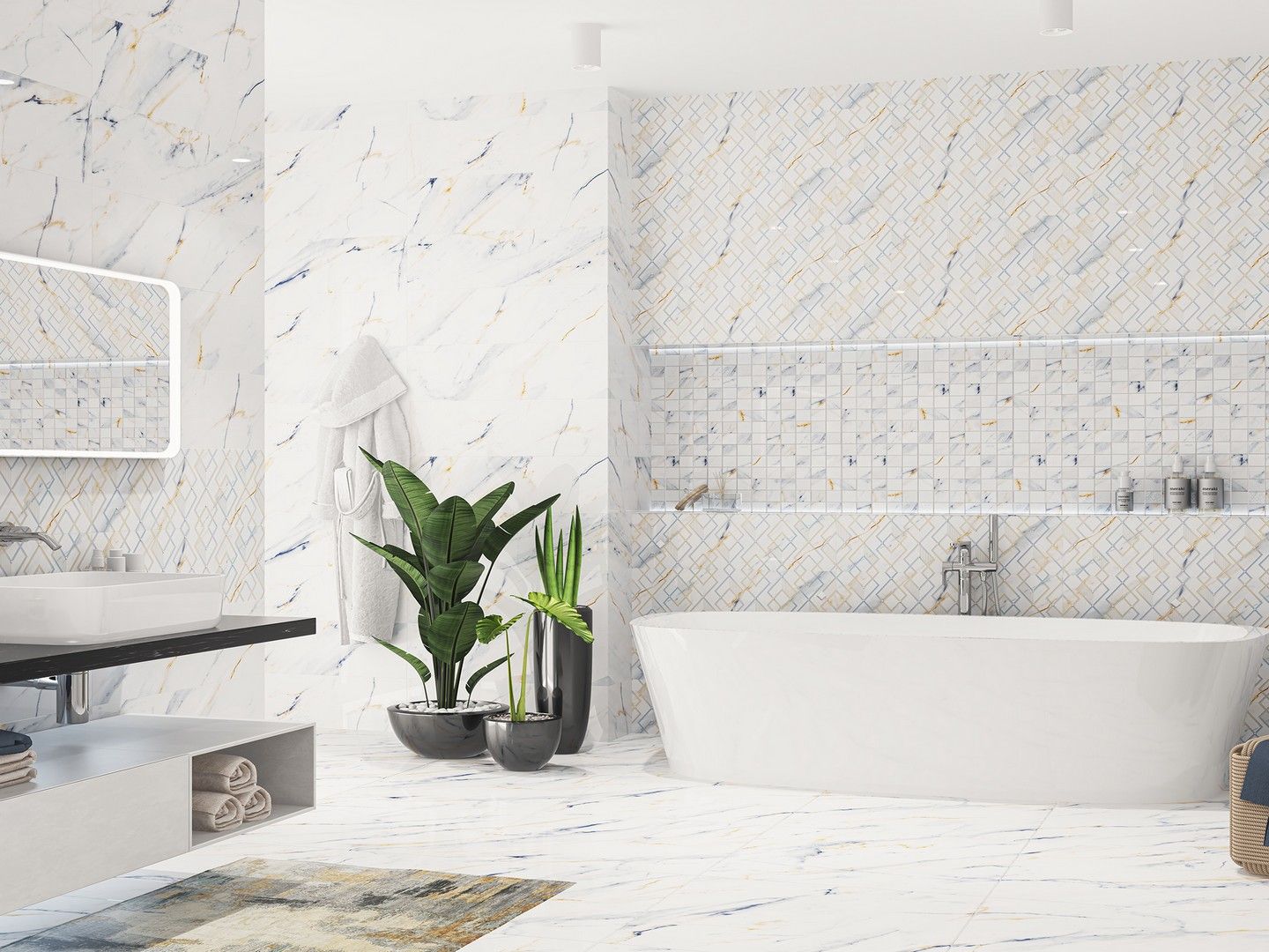 Керамическая плитка Calacatta Fantasy Perla Decor 24.2x70 Керамическая плитка Calacatta Fantasy Perla Decor 24.2x70